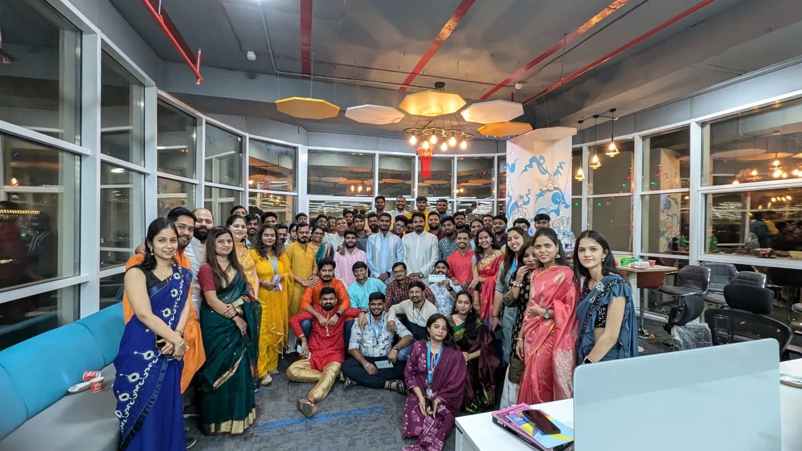 The engineering team posing together at a company event